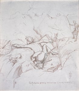Pre-Raphaelite Sketching Inconvenience in Windy Weather by John Everett Millais